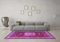 Machine Washable Geometric Purple Traditional Area Rugs in a Living Room, wshtr2678pur