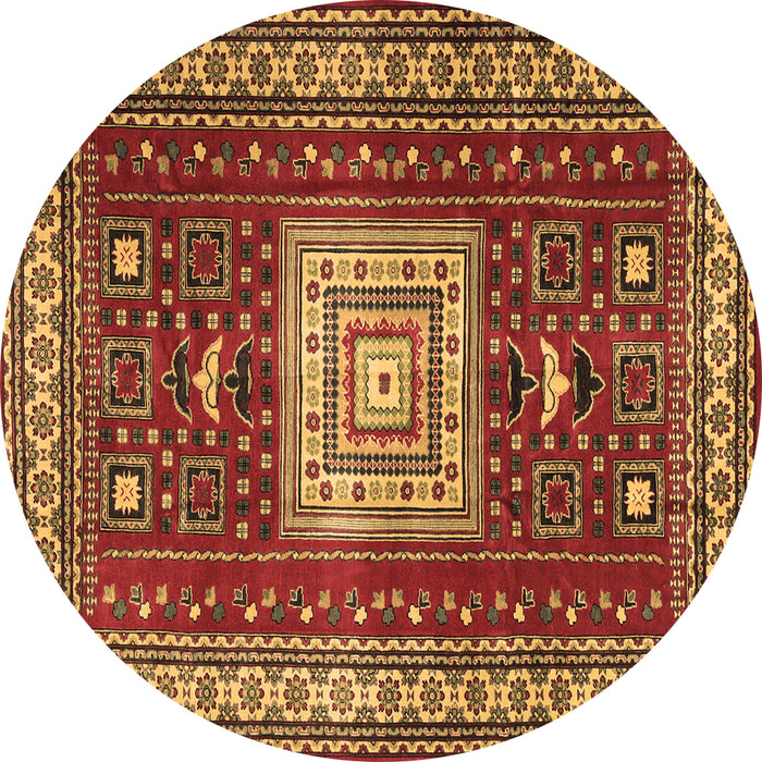 Round Geometric Brown Traditional Rug, tr2678brn