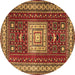 Round Geometric Brown Traditional Rug, tr2678brn