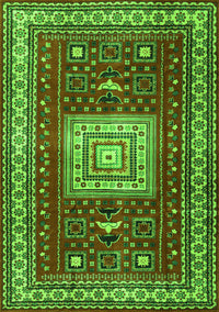 Geometric Green Traditional Rug, tr2678grn