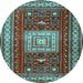 Round Machine Washable Geometric Light Blue Traditional Rug, wshtr2678lblu