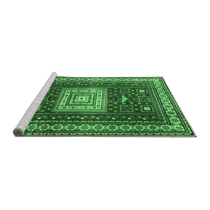 Sideview of Machine Washable Geometric Emerald Green Traditional Area Rugs, wshtr2678emgrn