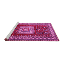 Sideview of Machine Washable Geometric Pink Traditional Rug, wshtr2678pnk