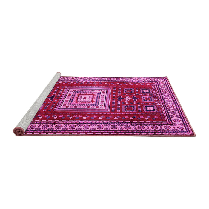Sideview of Machine Washable Geometric Pink Traditional Rug, wshtr2678pnk
