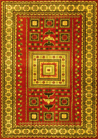 Geometric Yellow Traditional Rug, tr2678yw