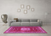 Machine Washable Geometric Pink Traditional Rug in a Living Room, wshtr2678pnk