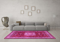 Machine Washable Geometric Pink Traditional Rug, wshtr2678pnk