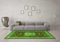 Machine Washable Geometric Green Traditional Rug, wshtr2678grn