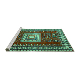 Sideview of Machine Washable Geometric Turquoise Traditional Area Rugs, wshtr2678turq