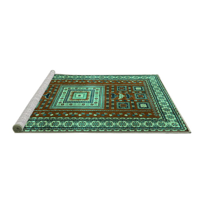 Sideview of Machine Washable Geometric Turquoise Traditional Area Rugs, wshtr2678turq