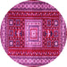 Round Machine Washable Geometric Pink Traditional Rug, wshtr2678pnk