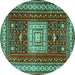 Round Machine Washable Geometric Turquoise Traditional Area Rugs, wshtr2678turq