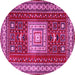 Round Geometric Pink Traditional Rug, tr2678pnk