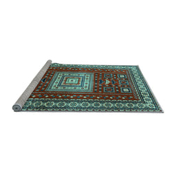 Sideview of Machine Washable Geometric Light Blue Traditional Rug, wshtr2678lblu