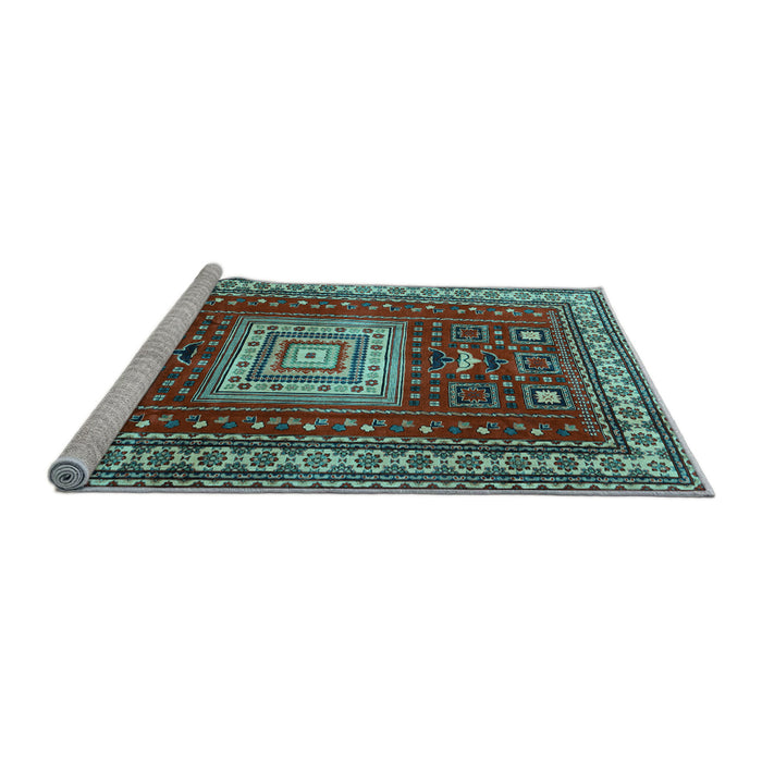 Sideview of Machine Washable Geometric Light Blue Traditional Rug, wshtr2678lblu
