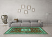 Machine Washable Geometric Turquoise Traditional Area Rugs in a Living Room,, wshtr2678turq