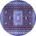 Round Machine Washable Geometric Blue Traditional Rug, wshtr2678blu