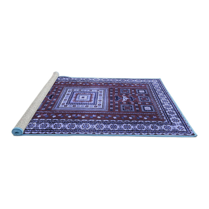 Sideview of Machine Washable Geometric Blue Traditional Rug, wshtr2678blu