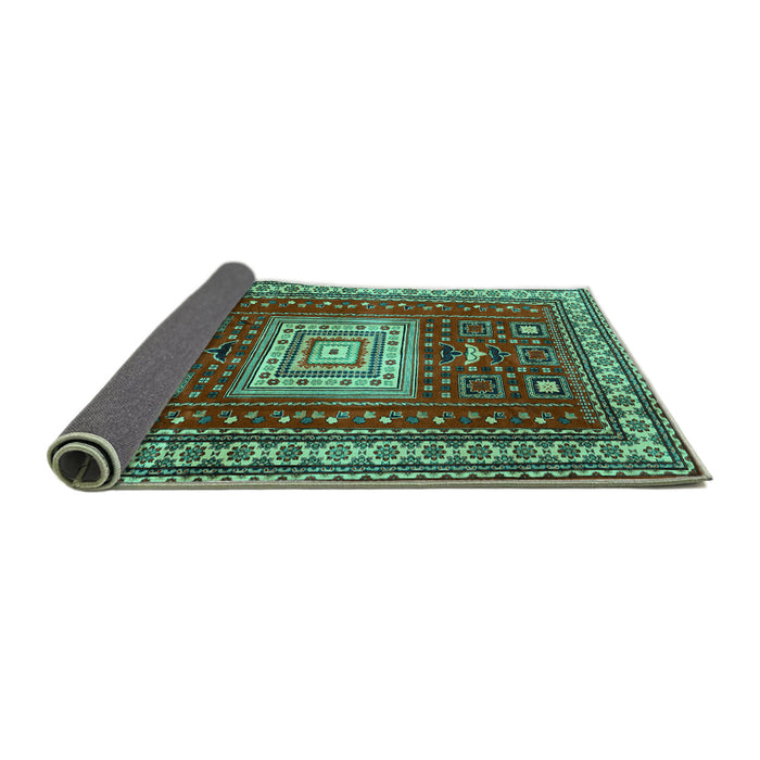 Sideview of Geometric Turquoise Traditional Rug, tr2678turq