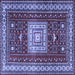 Square Machine Washable Geometric Blue Traditional Rug, wshtr2678blu