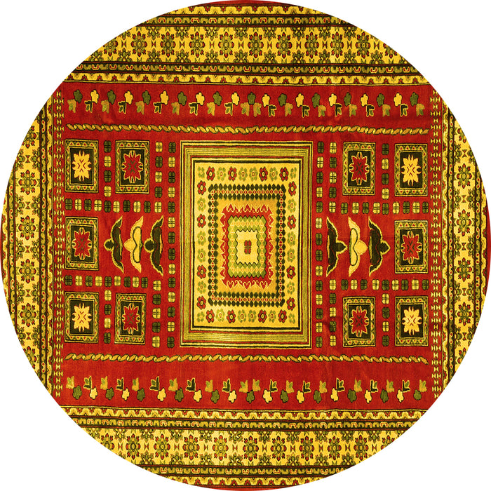 Round Machine Washable Geometric Yellow Traditional Rug, wshtr2678yw