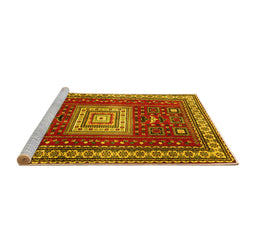 Sideview of Machine Washable Geometric Yellow Traditional Rug, wshtr2678yw