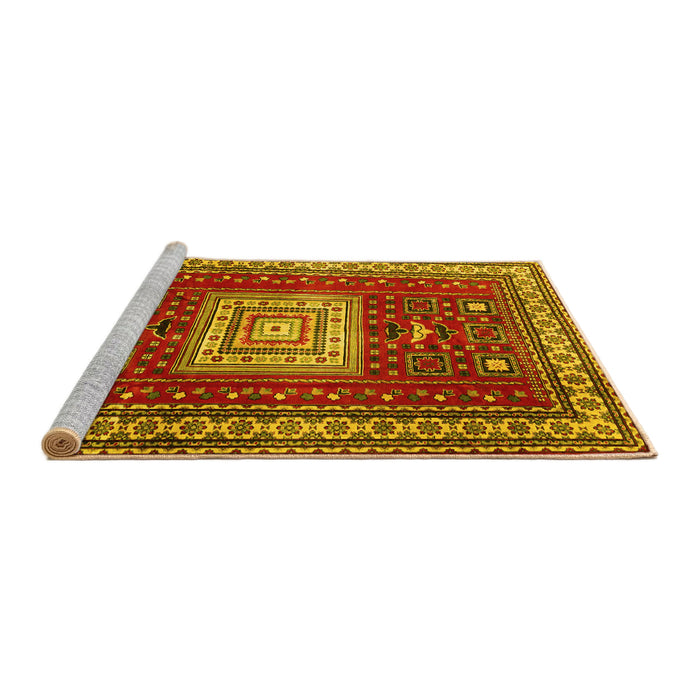 Sideview of Machine Washable Geometric Yellow Traditional Rug, wshtr2678yw