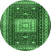 Round Geometric Emerald Green Traditional Rug, tr2678emgrn