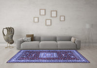 Machine Washable Geometric Blue Traditional Rug, wshtr2678blu