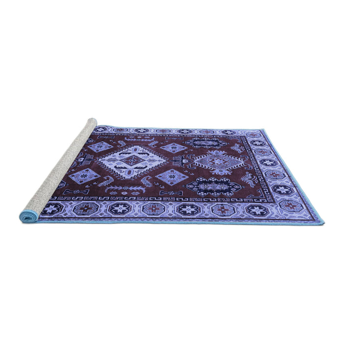 Sideview of Machine Washable Geometric Blue Traditional Rug, wshtr2679blu