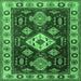 Square Machine Washable Geometric Emerald Green Traditional Area Rugs, wshtr2679emgrn