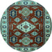 Round Geometric Light Blue Traditional Rug, tr2679lblu