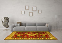 Machine Washable Geometric Yellow Traditional Rug, wshtr2679yw