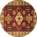 Round Geometric Brown Traditional Rug, tr2679brn