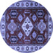 Round Geometric Blue Traditional Rug, tr2679blu