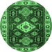 Round Geometric Emerald Green Traditional Rug, tr2679emgrn