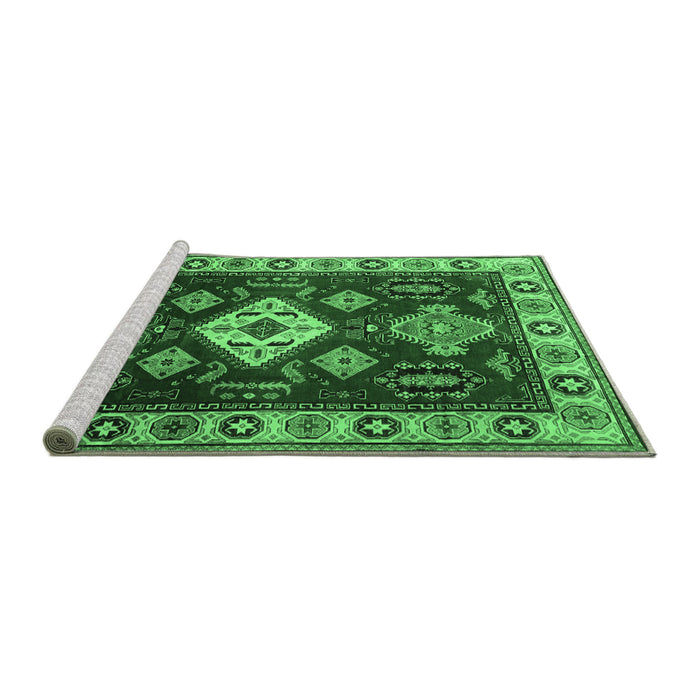 Sideview of Machine Washable Geometric Emerald Green Traditional Area Rugs, wshtr2679emgrn