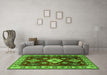 Machine Washable Geometric Green Traditional Area Rugs in a Living Room,, wshtr2679grn