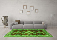 Machine Washable Geometric Green Traditional Rug, wshtr2679grn