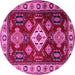 Round Machine Washable Geometric Pink Traditional Rug, wshtr2679pnk