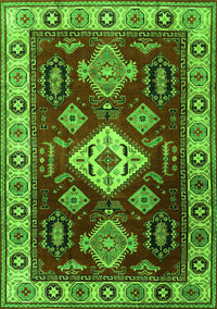 Geometric Green Traditional Rug, tr2679grn