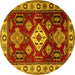 Round Machine Washable Geometric Yellow Traditional Rug, wshtr2679yw