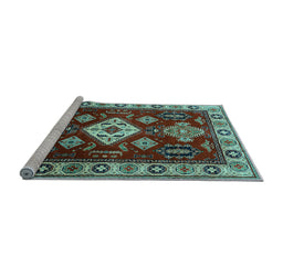 Sideview of Machine Washable Geometric Light Blue Traditional Rug, wshtr2679lblu