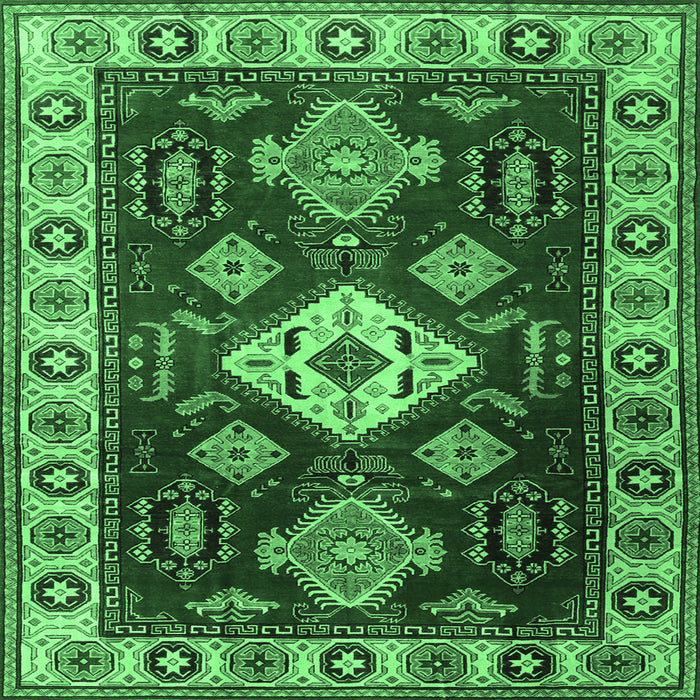Square Geometric Emerald Green Traditional Rug, tr2679emgrn