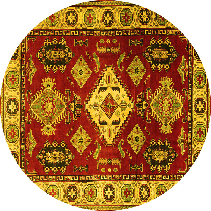 Round Geometric Yellow Traditional Rug, tr2679yw