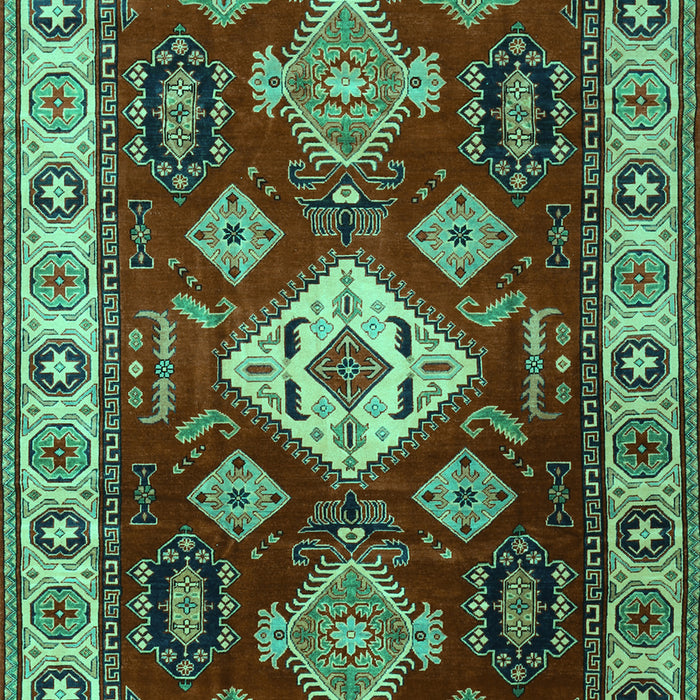 Geometric Turquoise Traditional Rug, tr2679turq