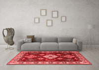 Machine Washable Geometric Red Traditional Rug, wshtr2679red