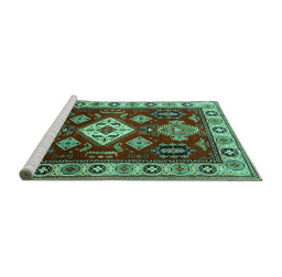 Sideview of Machine Washable Geometric Turquoise Traditional Area Rugs, wshtr2679turq