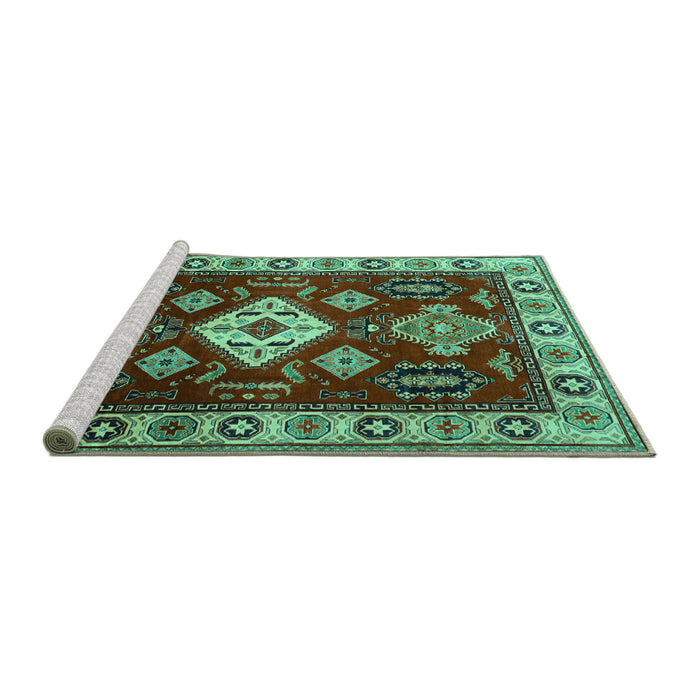 Sideview of Machine Washable Geometric Turquoise Traditional Area Rugs, wshtr2679turq