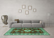 Machine Washable Geometric Turquoise Traditional Area Rugs in a Living Room,, wshtr2679turq